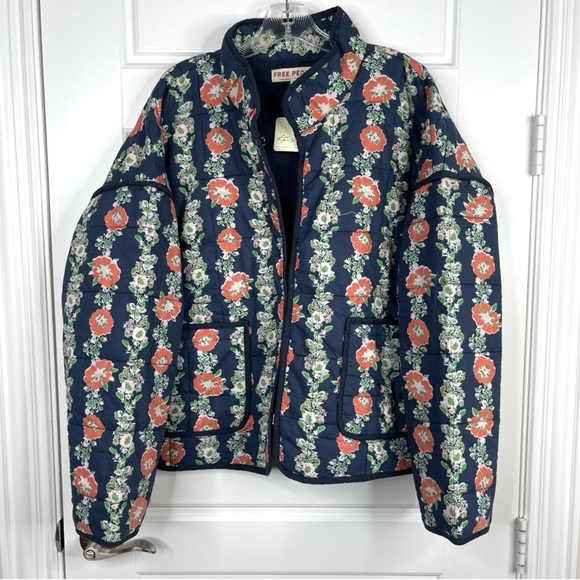 FREE PEOPLE Chloe Jacket NEW Dusk Combo Blue Floral NEW With Tag Size L - Picture 13 of 14